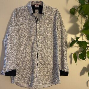 Guide London Men's Floral Premium Range Flip Cuff Shirt Navy & White Size XL